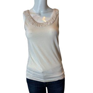 DKNY Womens Ruffle Trim Neck Sheer Tank Top Sleeveless Ivory Size X Small